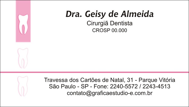 Cartão De Visita Odontológico Fosco - Cod: D004 Rosa SB