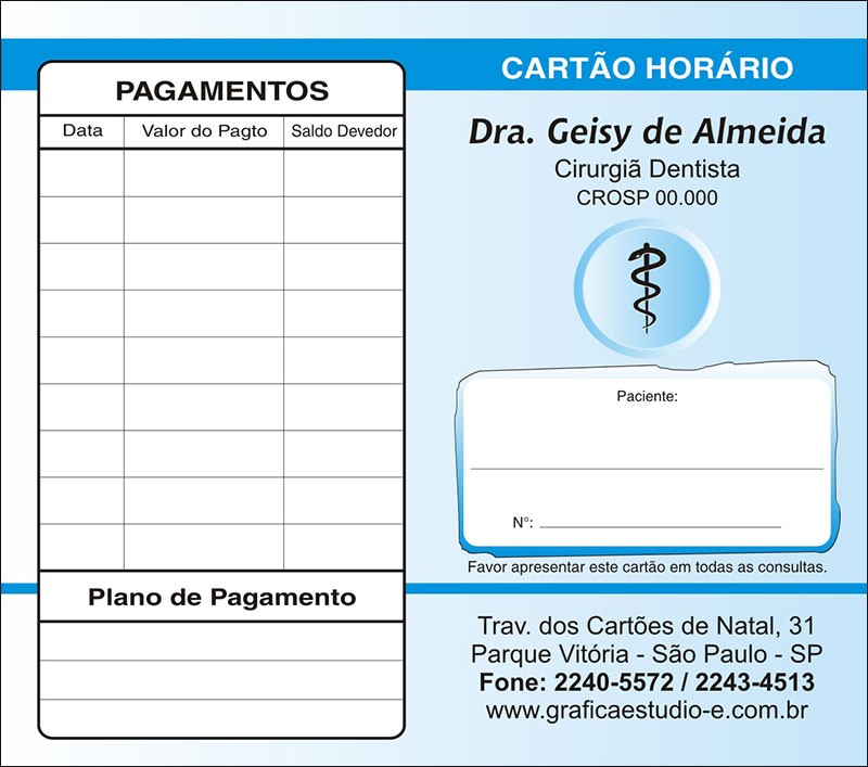 Carteirinha de Próxima Consulta e Pagamento Personalizado - Cod: 015 Azul