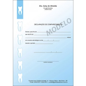 Declaração de Comparecimento para Dentistas Colorido - Cod: D004 Azul SB