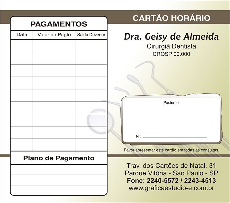 Carteirinha Próxima Consulta e Pagamento Personalizado 001