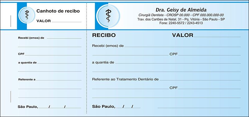 3 Blocos de Recibo Odontológico com Canhoto Colorido - Cod: D015 Azul