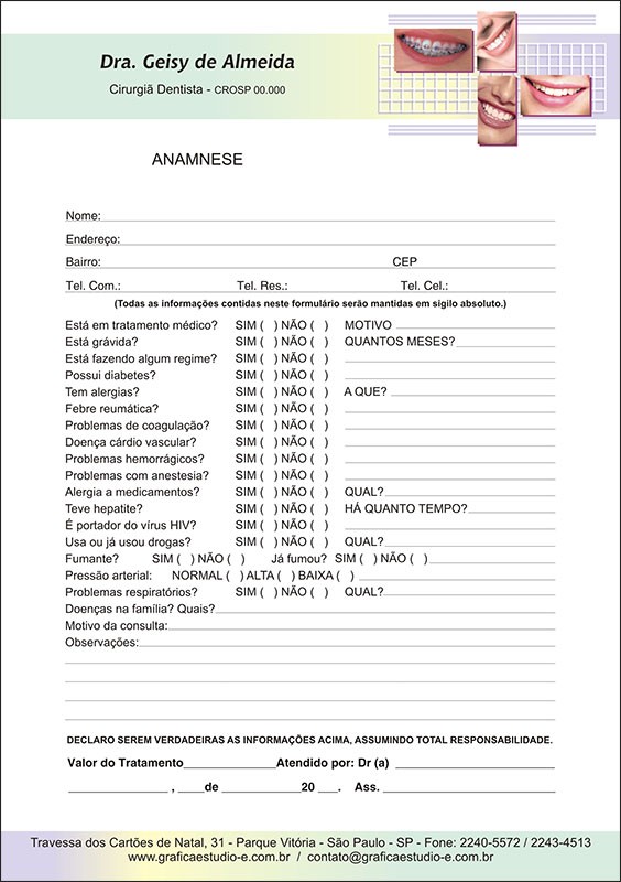 Anamnese Odontológica Colorida - Cod: D036