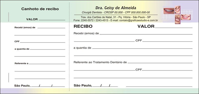3 Blocos de Recibo Odontológico com Canhoto Colorido - Cod: D036