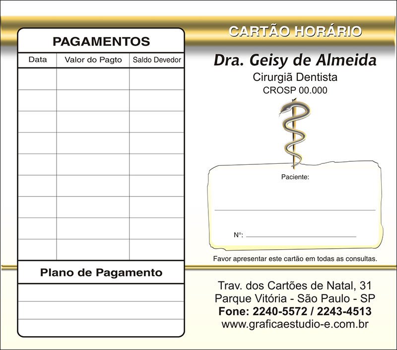 Carteirinha de Próxima Consulta e Pagamento Personalizado - Cod: 049