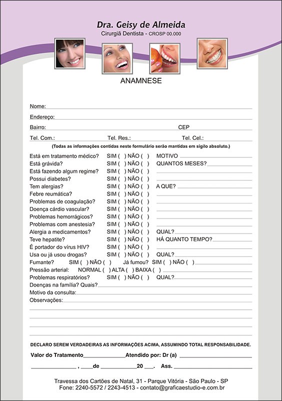 Anamnese Odontológica Colorida - Cod: D054