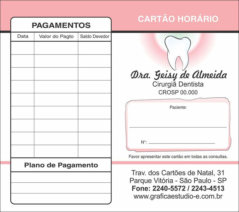 Carteirinha de Próxima Consulta e Pagamento Personalizado - Cod: 068