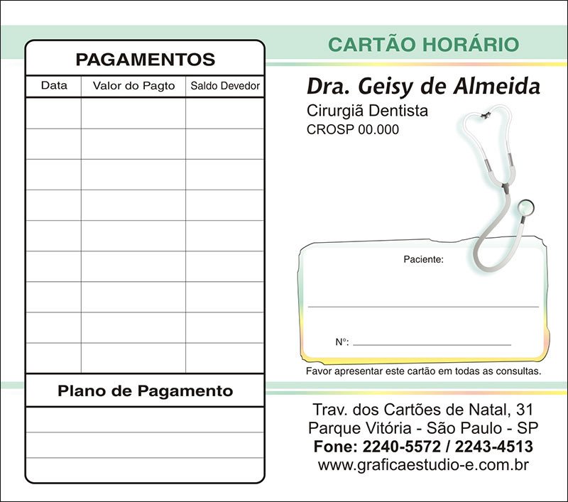 Carteirinha de Próxima Consulta e Pagamento Personalizado - Cod: 102