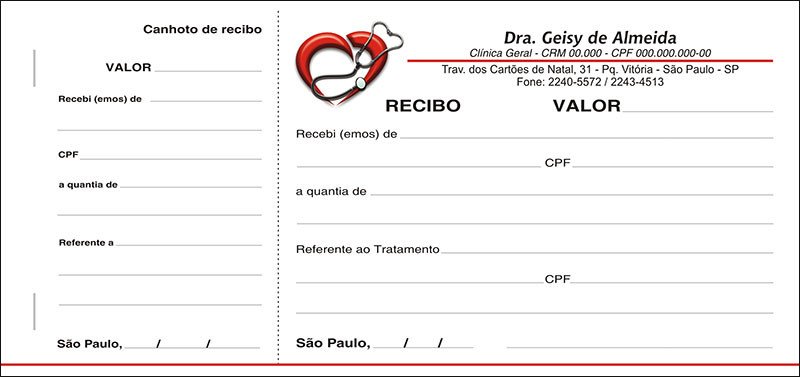 Recibo Médico com Canhoto Colorido - Cod: M108