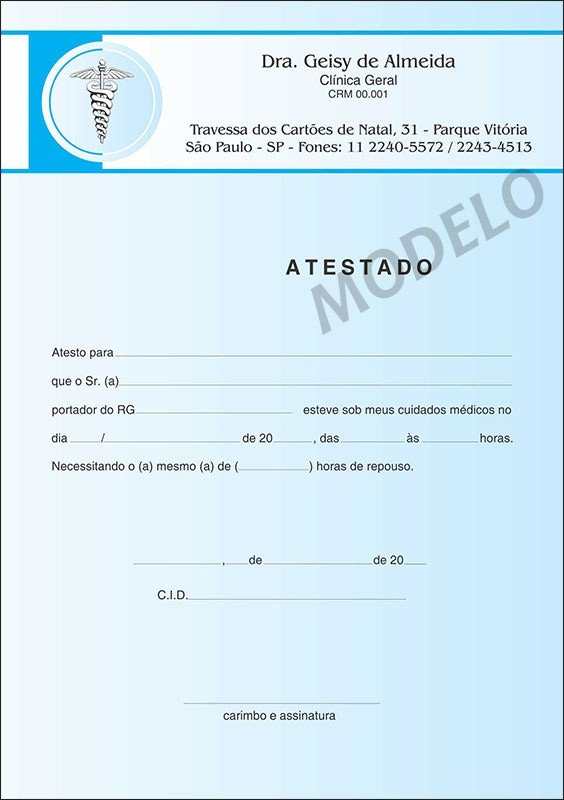 Atestado Médico Colorido - Cod: M015 Azul