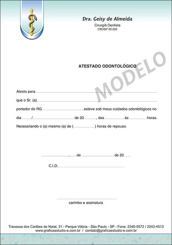 Atestado Odontológico Colorido - Cod: 035
