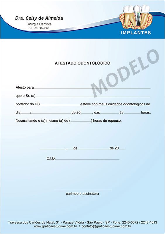 Atestado Odontológico Colorido - Cod: 037