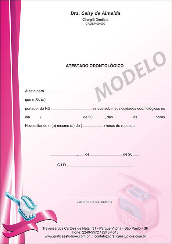 Atestado Odontológico Colorido - Cod: 067