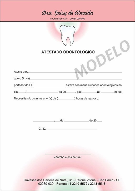 Atestado Odontológico Colorido - Cod: 068
