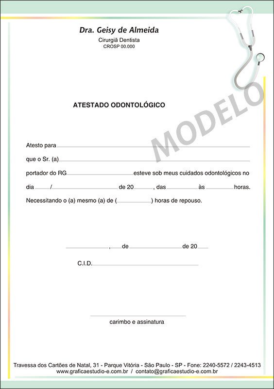 Atestado Odontológico Colorido - Cod: 102