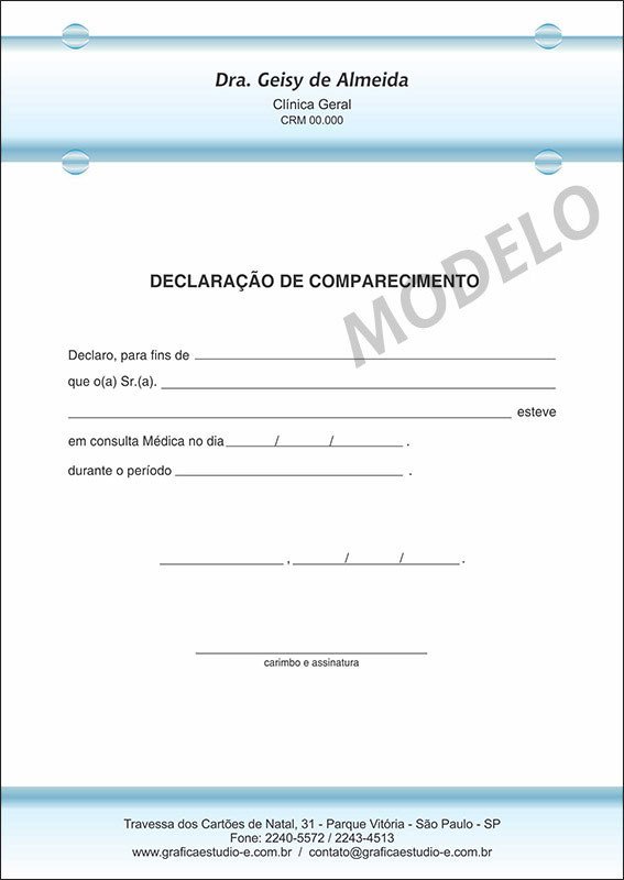 Declaração Médica de Comparecimento Colorida - Cod: M047