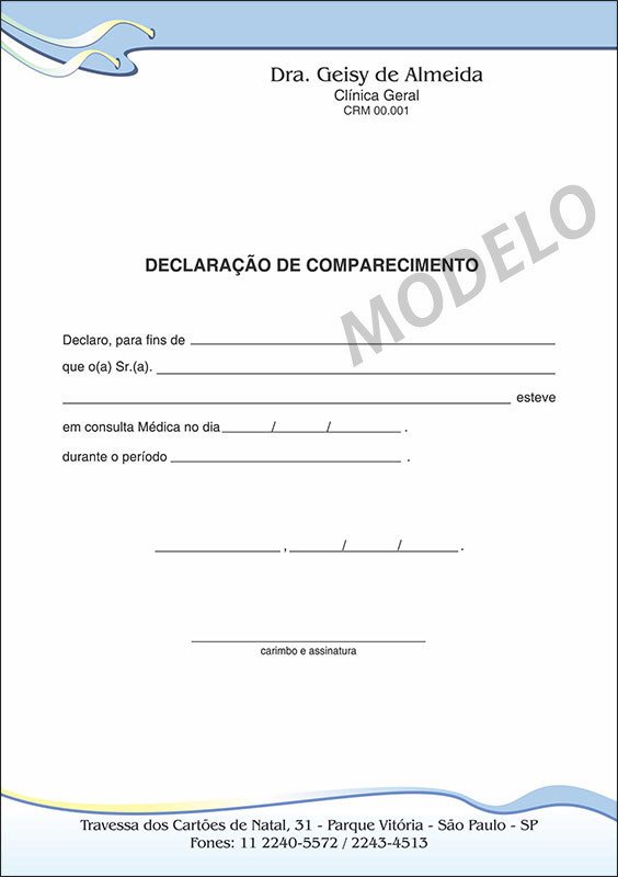 Declaração Médica de Comparecimento Colorida - Cod: M106