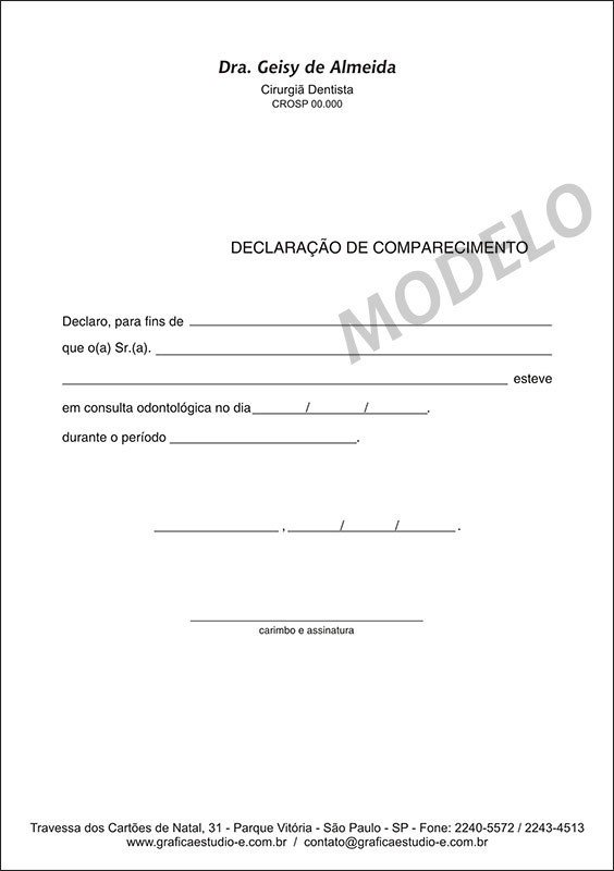 Declaração de Comparecimento para Dentistas - PB - 010