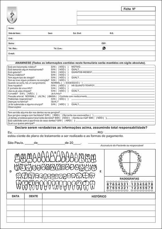 1000 Fichas de Odontograma - A4 - Modelo B - Frente