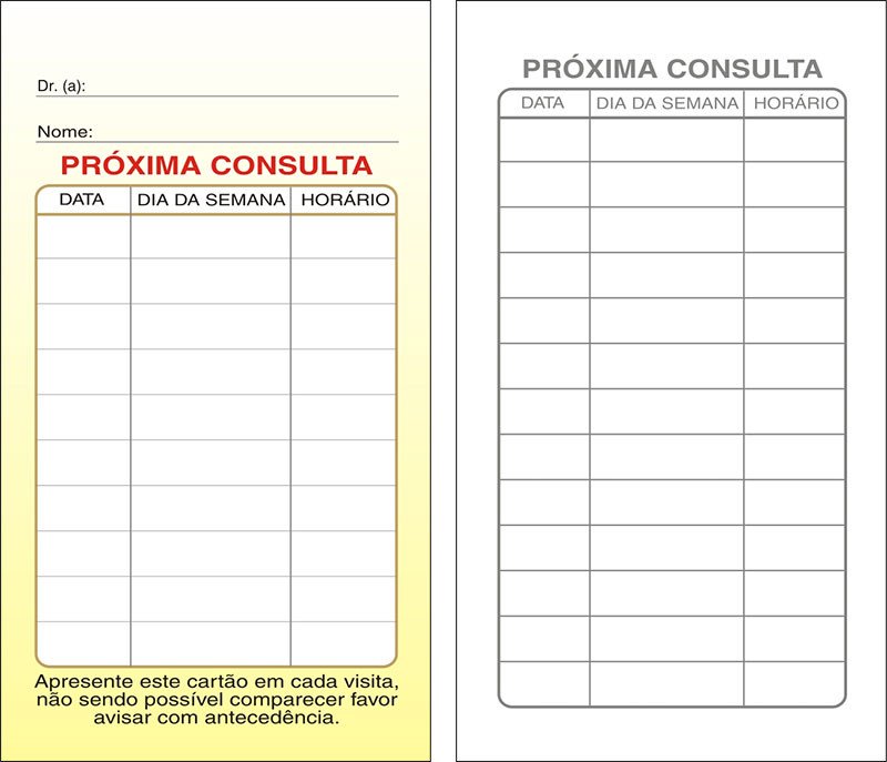 Cartões de Próxima Consulta Amarelo