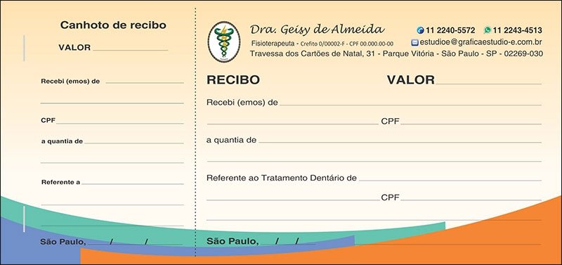 3 Blocos de Recibo para Fisioterapeutas com Canhoto Colorido - Cod: FS114