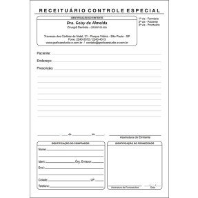 Receituários Odontológicos de Controle Especial para Antibióticos - 1ª Via