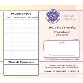 Carteirinha de Próxima Consulta e Pagamento Fonoaudiólogo - Cod: FN170