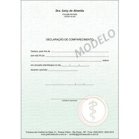 Declaração de Comparecimento Odontológico Colorido Cod: D005