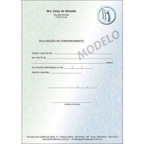 Declaração de Comparecimento Odontológico Colorido Cod: D060