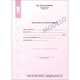 Declaração De Comparecimento para Dentistas Colorido - Cod: D004 Rosa SB
